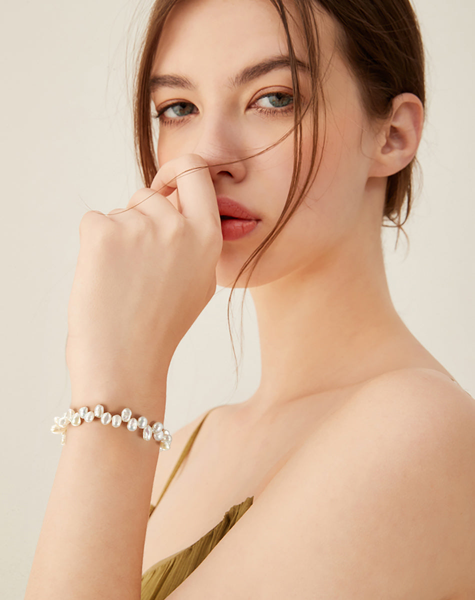 14K Gold Plated 925 Sterling Silver & Natural Shape Freshwater Pearl BRACELET | ETERA