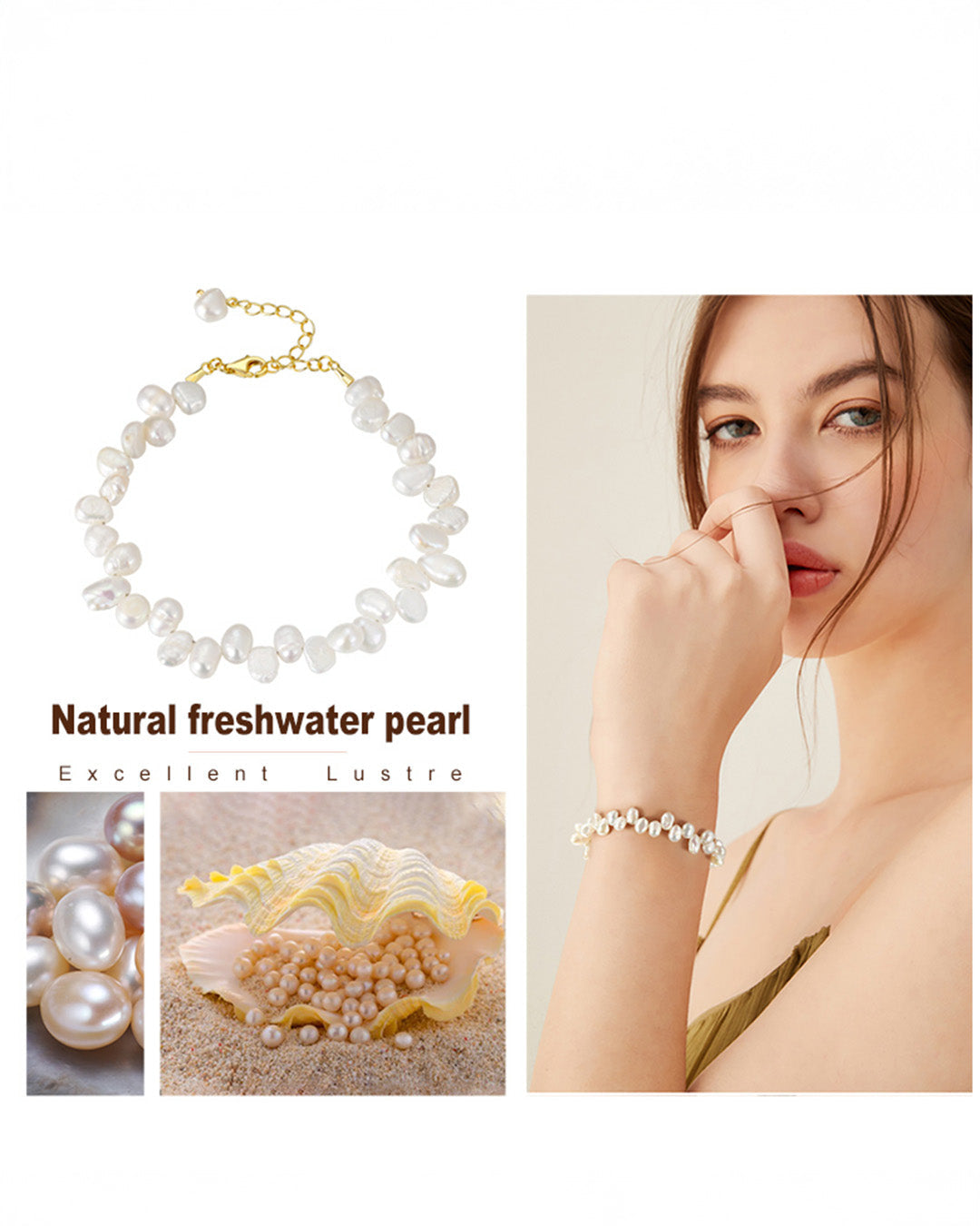 14K Gold Plated 925 Sterling Silver & Natural Shape Freshwater Pearl BRACELET | ETERA