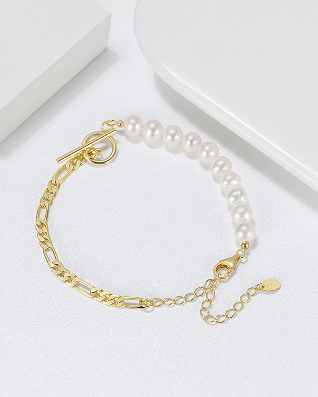 14K Gold Plated 925 Sterling Silver & Natural Freshwater Pearl BRACELET | ELON