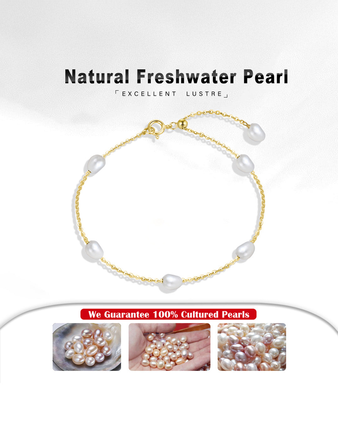 14K Gold Plated 925 Sterling Silver & Pearl BRACELET & Natural Freshwater Pearl BRACELET | NOÉ