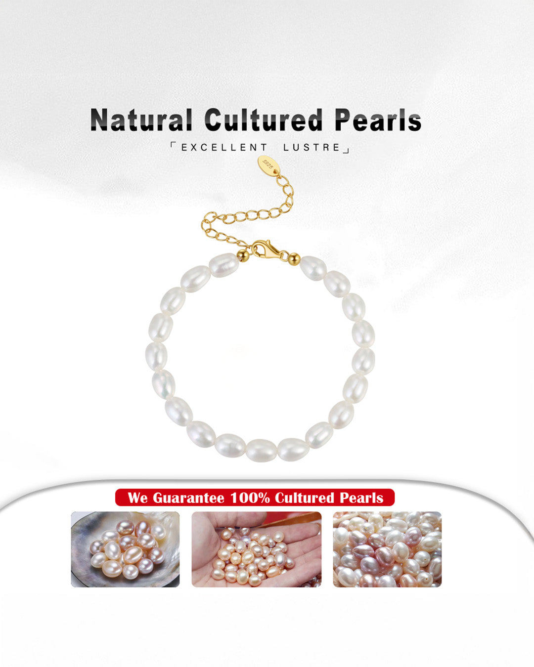 14K Gold Plated 925 Sterling Silver & Genuine Cultured Pearl BRACELET | NARA