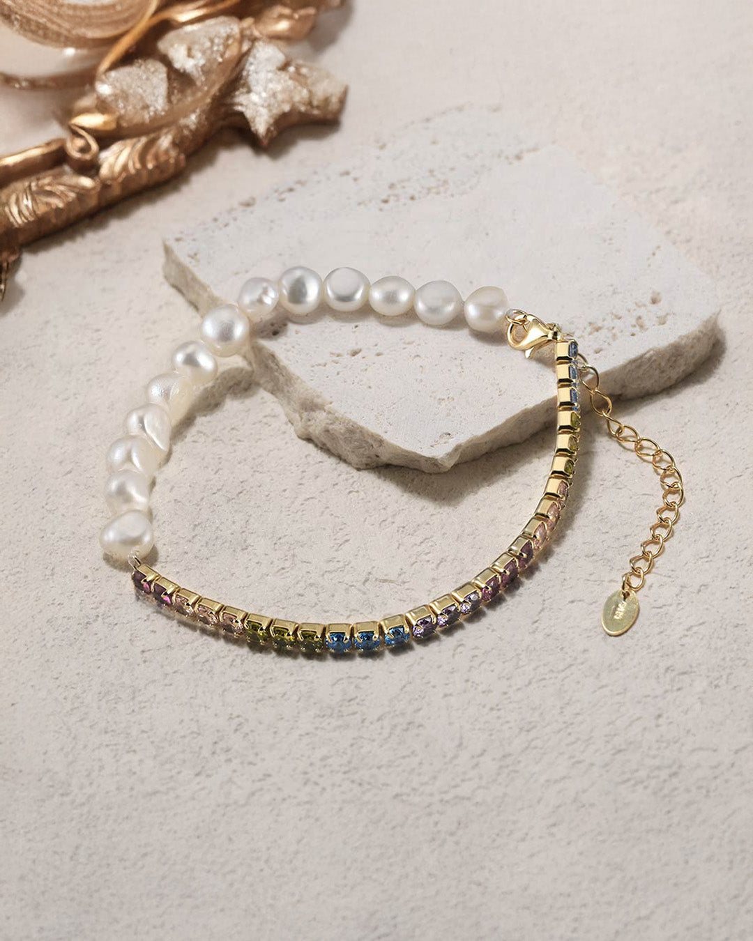 VIVRA BRACELET | 14K Gold Plated, Pearl & Multi-Color CZ