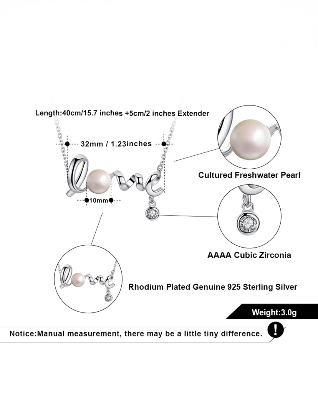 SWYRA NECKLACE - RHODIUM PLATED 925 STERLING SILVER & FRESHWATER PEARL