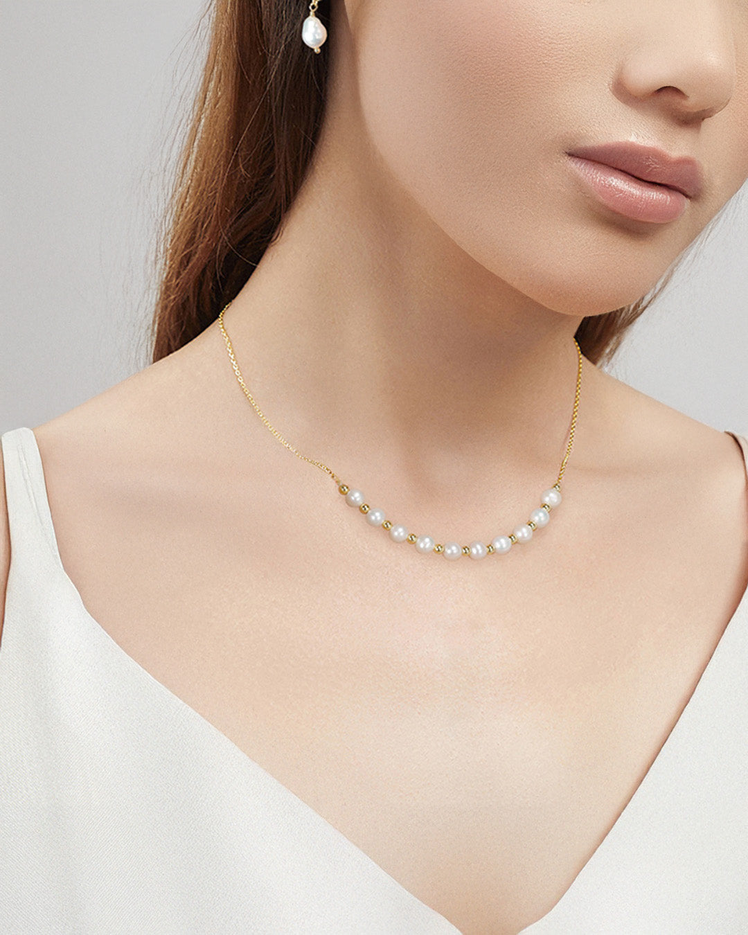 CALIORA NECKLACE - 14K GOLD PLATED & NATURAL FRESHWATER PEARL
