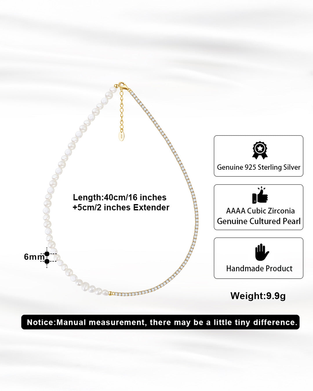 VELIN NECKLACE - 14K GOLD PLATED, PEARL & AAAA CUBIC ZIRCONIA