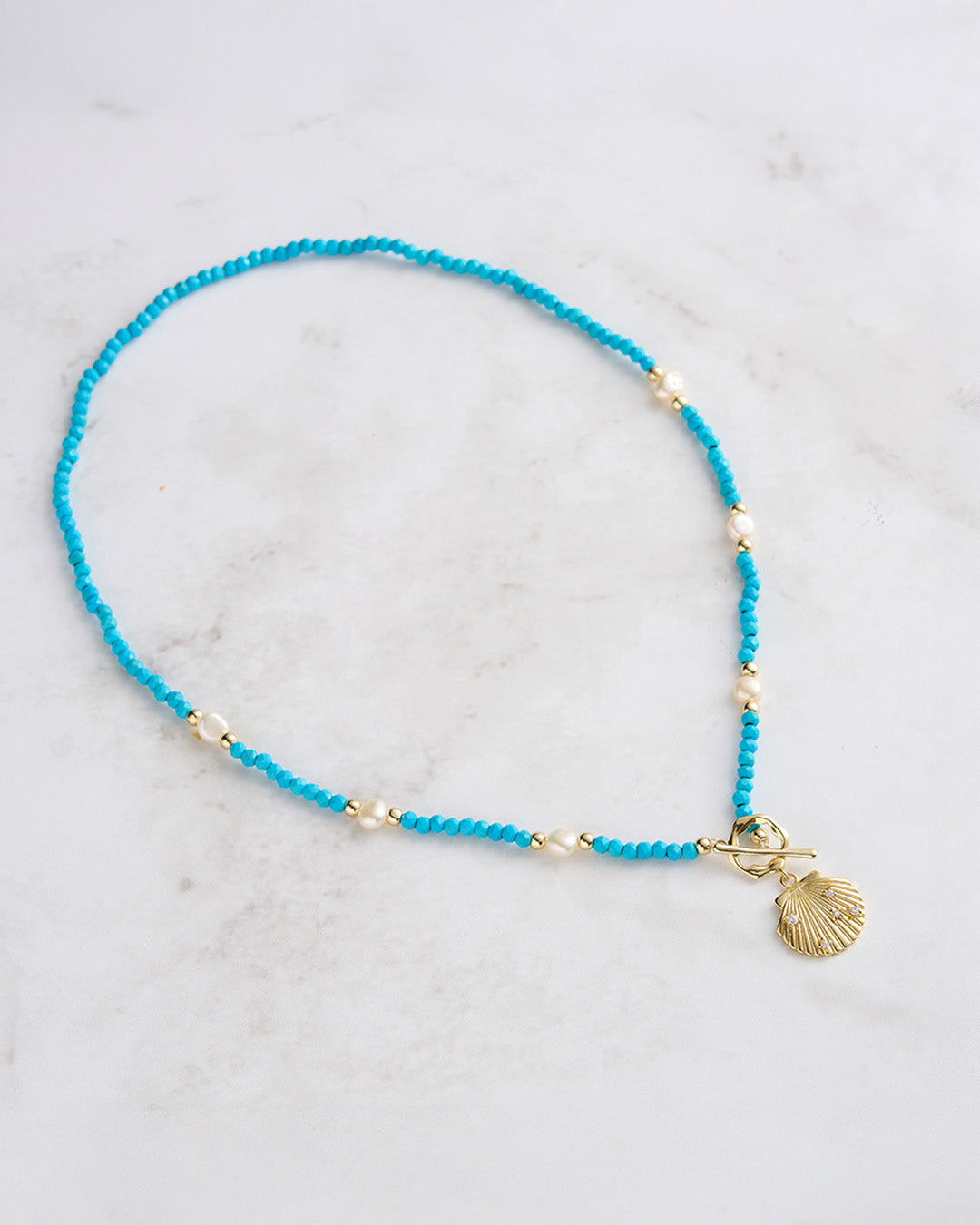 RAVINE NECKLACE - 14K GOLD PLATED, NATURAL FRESHWATER PEARL & TURQUOISE