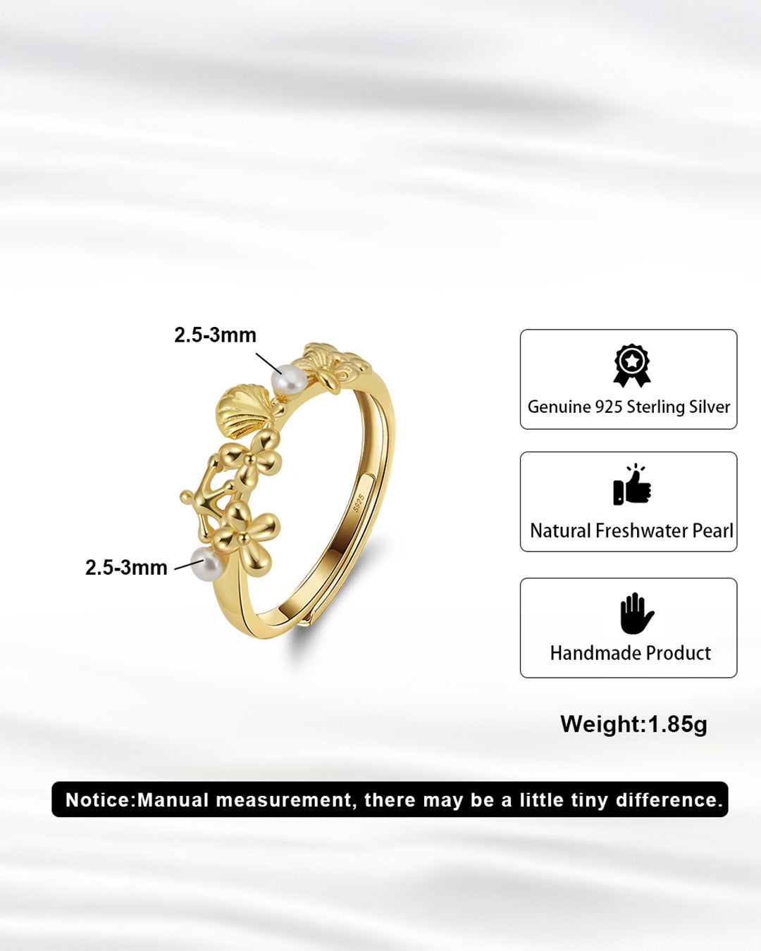 OLYSS RING - 14K GOLD PLATED 925 STERLING SILVER & NATURAL FRESHWATER PEARL