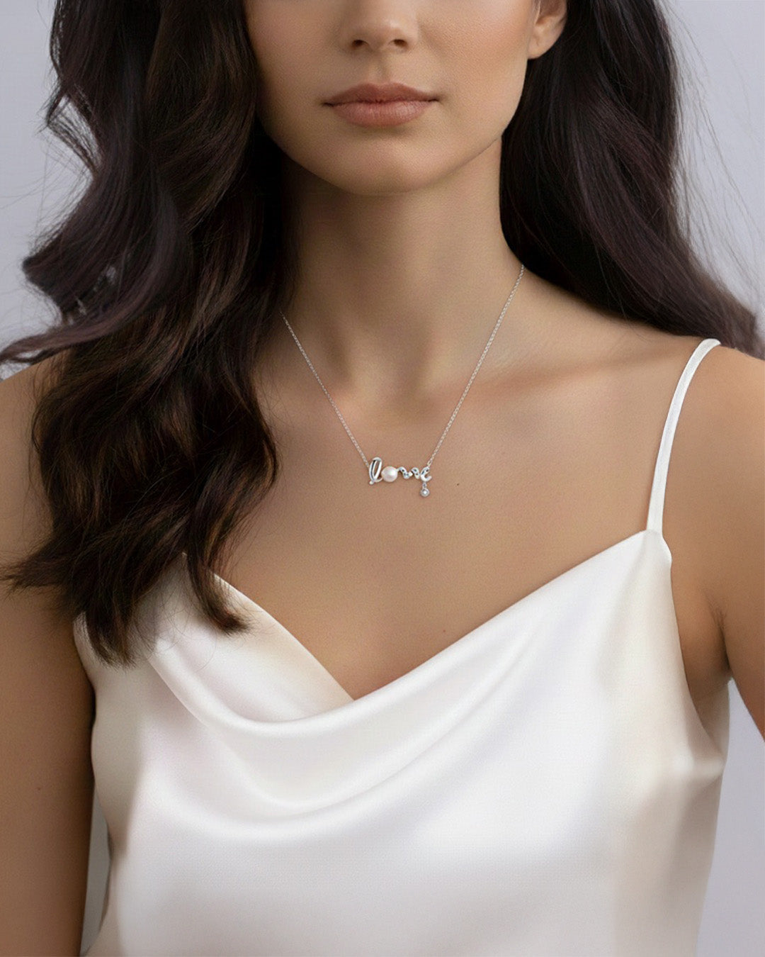 SWYRA NECKLACE - RHODIUM PLATED 925 STERLING SILVER & FRESHWATER PEARL