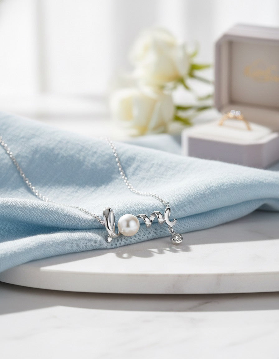 SWYRA NECKLACE - RHODIUM PLATED 925 STERLING SILVER & FRESHWATER PEARL