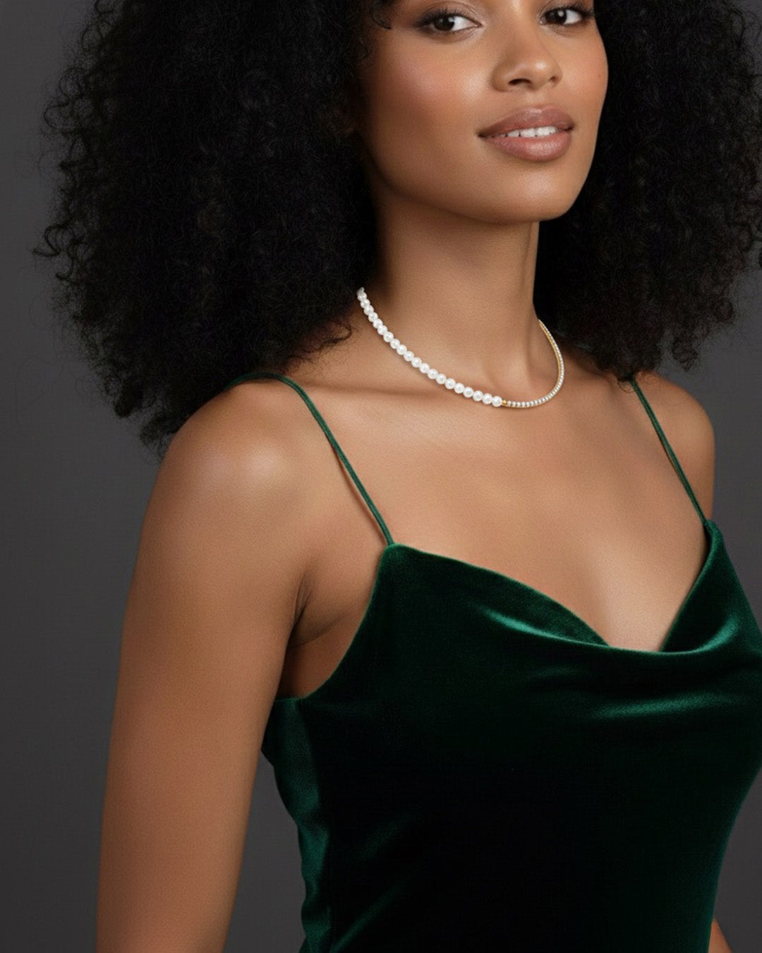 VELIN NECKLACE - 14K GOLD PLATED, PEARL & AAAA CUBIC ZIRCONIA