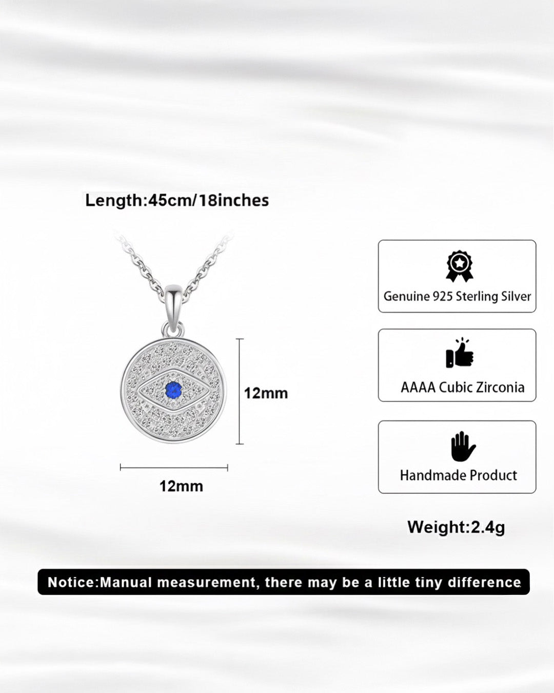 RHODIUM PLATED 925 STERLING SILVER & AAAA CUBIC ZIRCON NECKLACE | OEIL BLUE