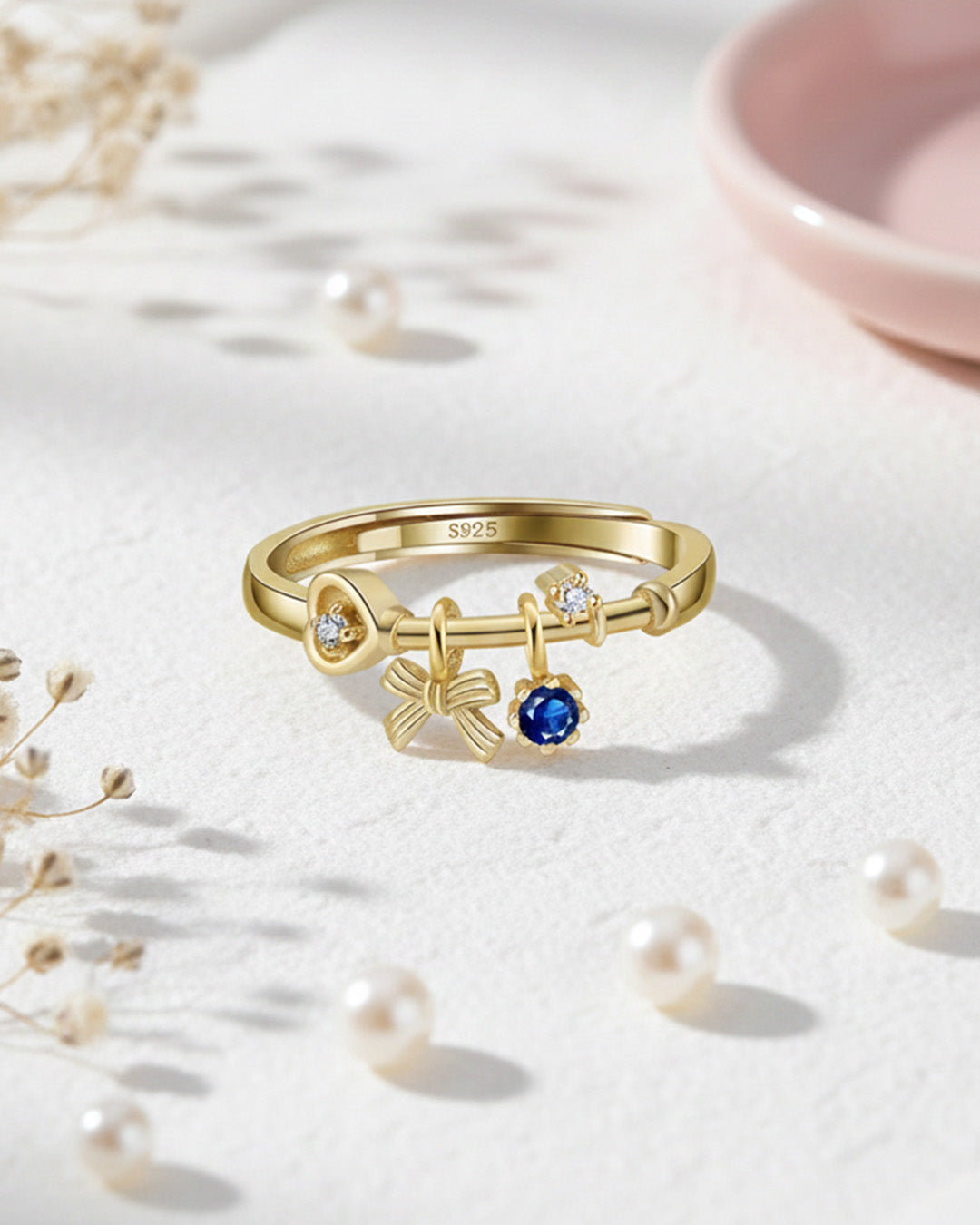 JOUXETTE RING - 14K GOLD PLATED 925 STERLING SILVER, 5A CUBIC ZIRCONIA & CREATED SAPPHIRE