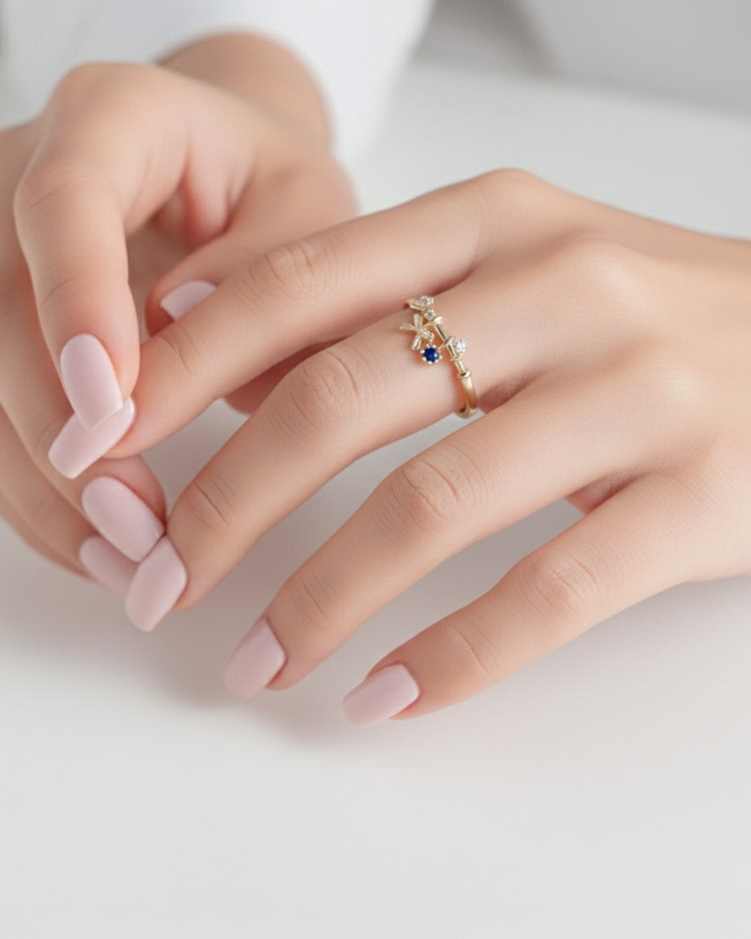 JOUXETTE RING - 14K GOLD PLATED 925 STERLING SILVER, 5A CUBIC ZIRCONIA & CREATED SAPPHIRE