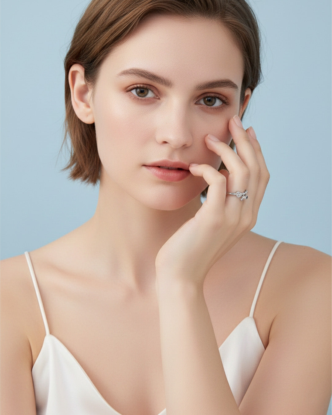 JOUXETTE RING - RHODIUM PLATED 925 STERLING SILVER, 5A CUBIC ZIRCONIA & CREATED SAPPHIRE