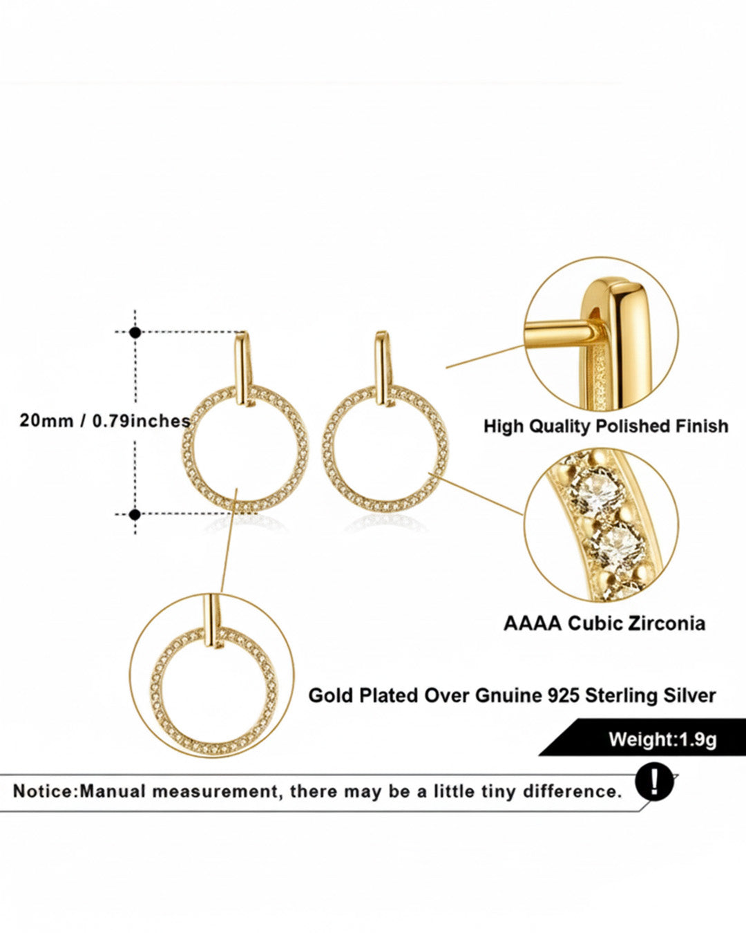 NOYELLE EARRINGS - 14K GOLD PLATED 925 STERLING SILVER & AAAA CUBIC ZIRCONIA