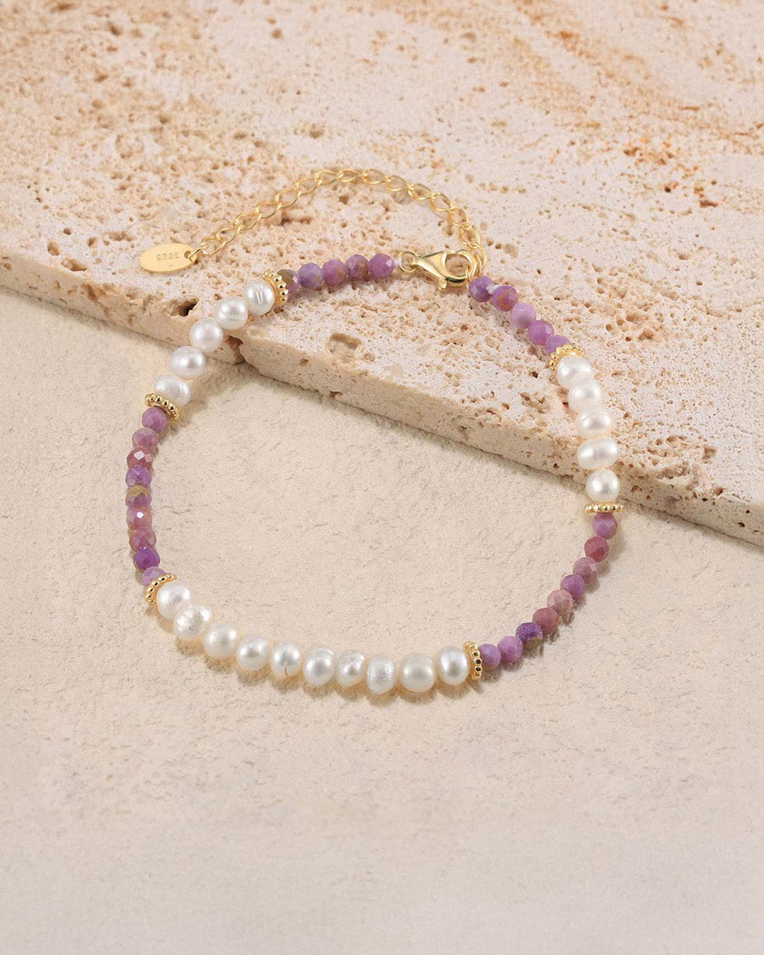 14K Gold Plated 925 Sterling Silver - Pearl & Purple Mica BRACELET | AMETHA