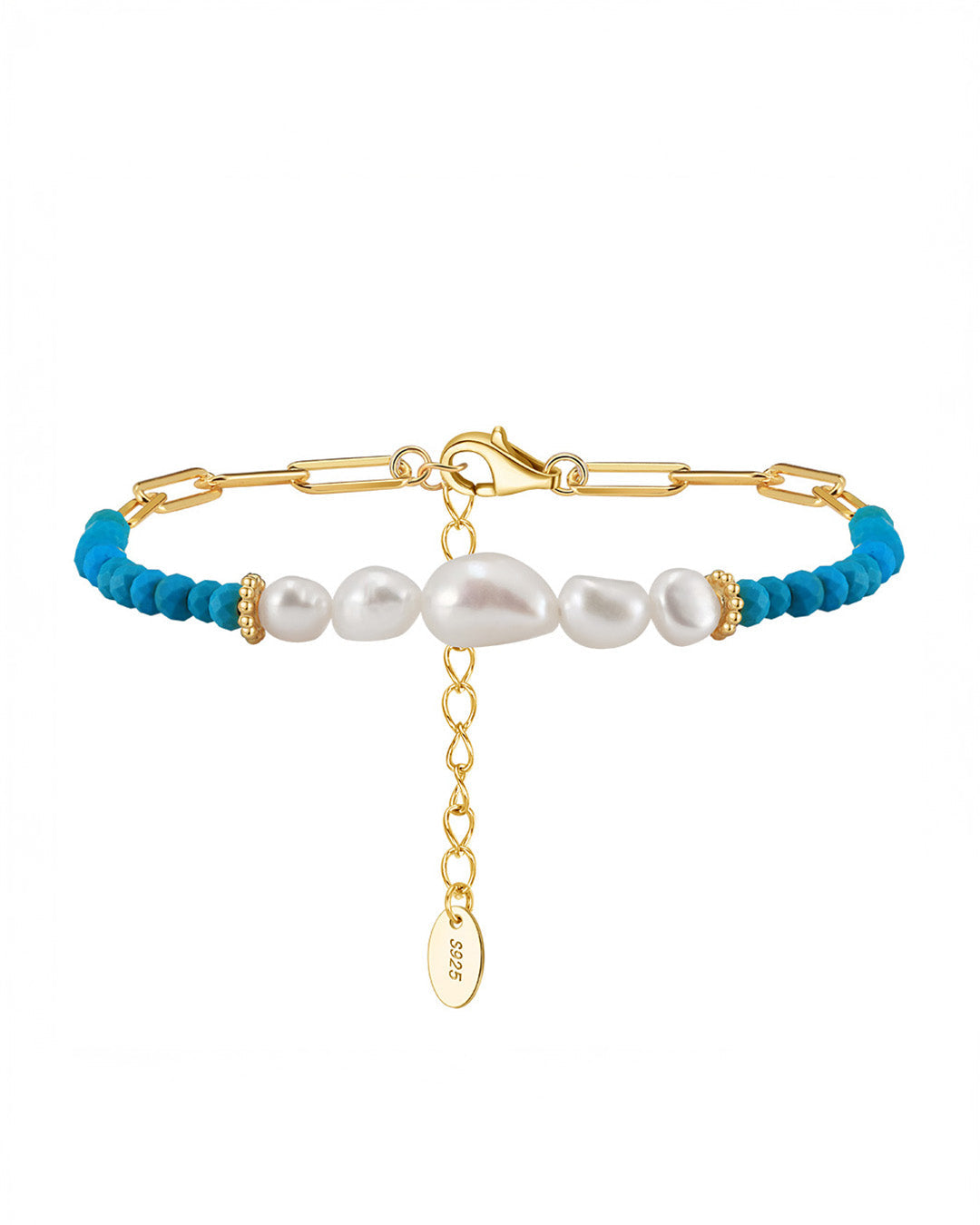 14K Gold Plated 925 Sterling Silver - Pearl, & Turquoise BRACELET | BERIN