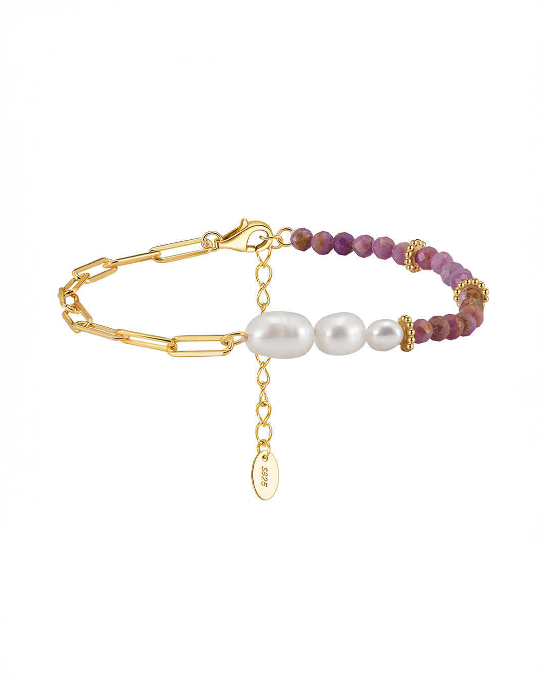 14K Gold Plated 925 Sterling Silver , Natural Freshwater Pearl & Purple Mica BRACELET | TULAY