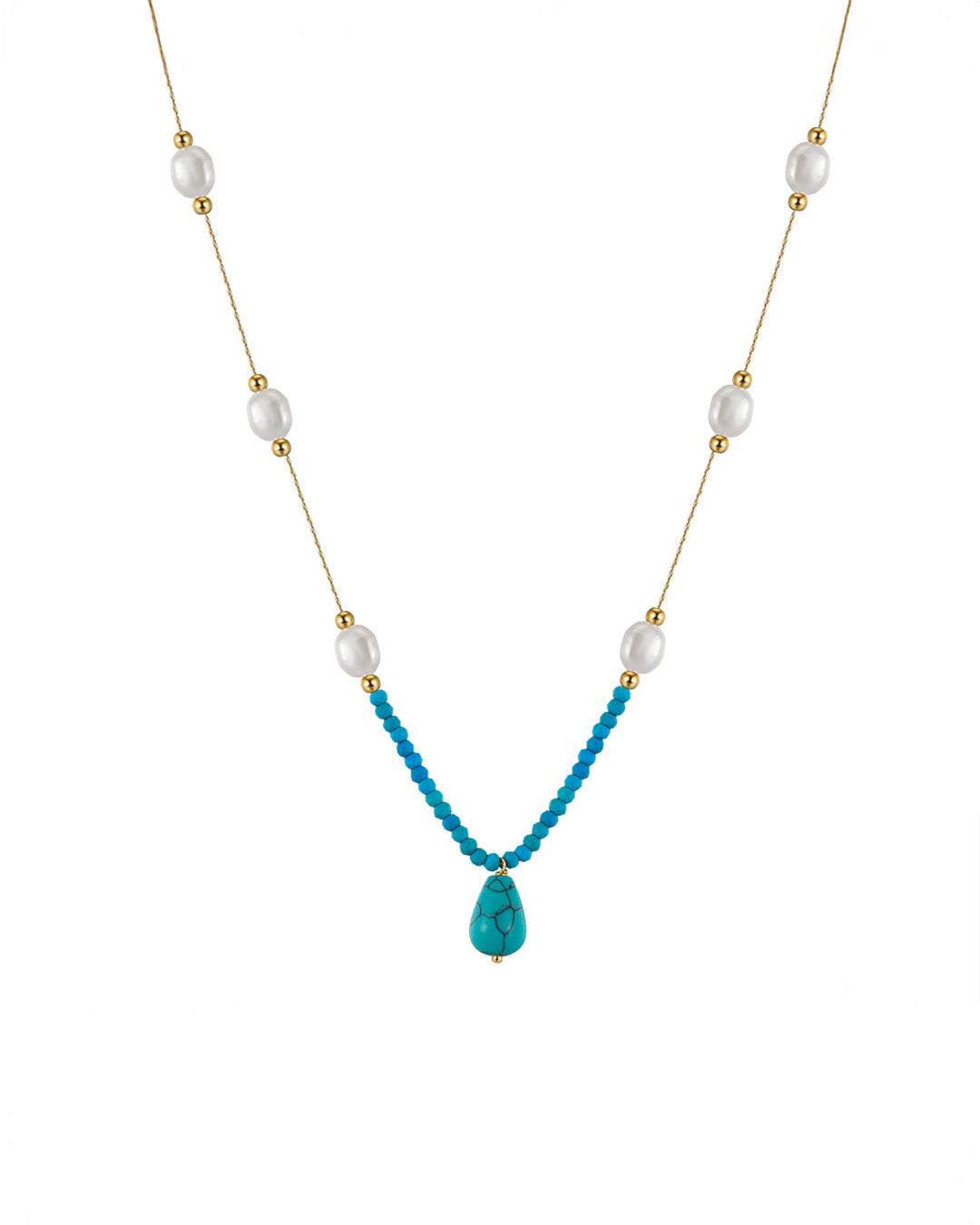 TALYRA NECKLACE - 14K GOLD PLATED, PEARL & TURQUOISE