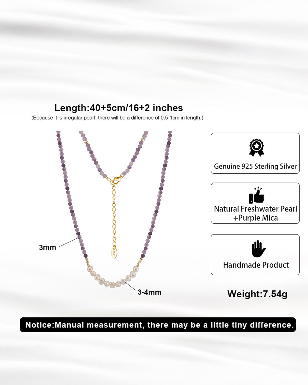 UMERA NECKLACE - 14K GOLD PLATED 925 STERLING SILVER, NATURAL FRESHWATER PEARL & PURPLE MICA