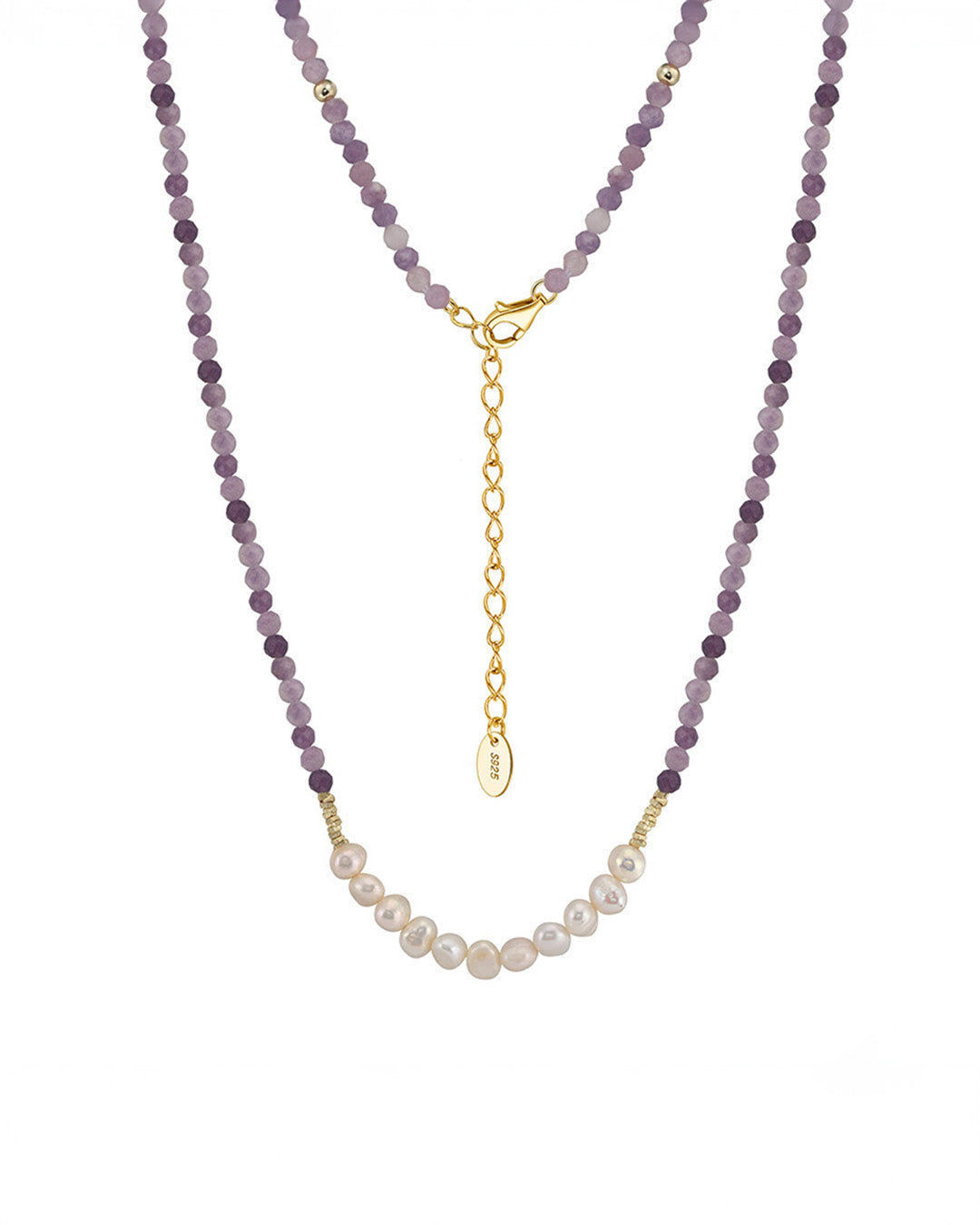 UMERA NECKLACE - 14K GOLD PLATED 925 STERLING SILVER, NATURAL FRESHWATER PEARL & PURPLE MICA