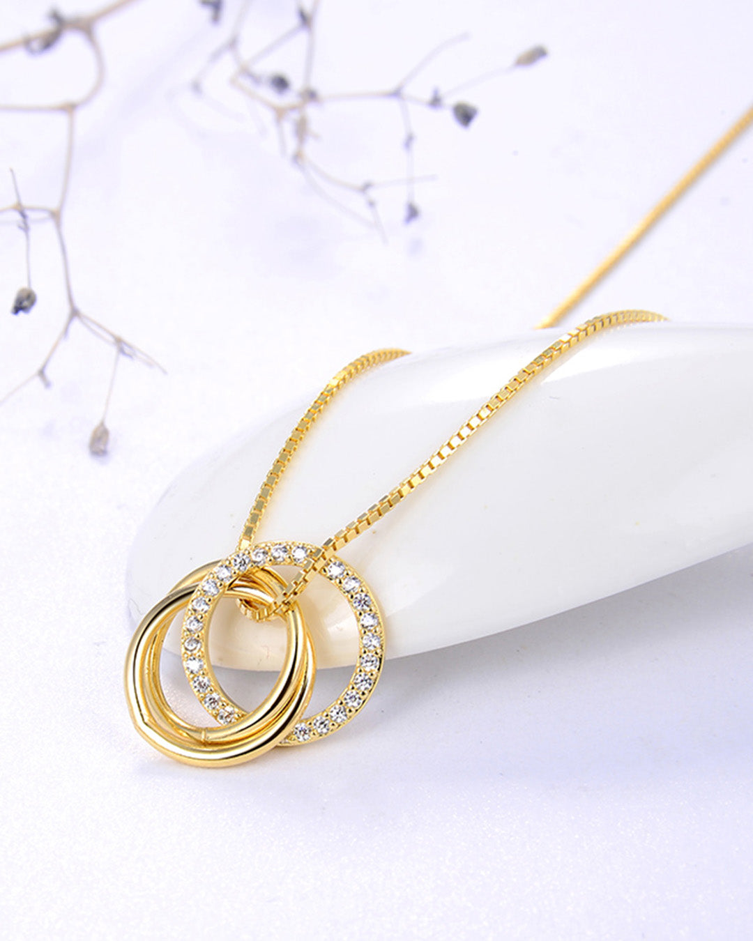CYLORA NECKLACE - 3 LAYERS 14K GOLD PLATED 925 STERLING SILVER & AAAA ZIRCON