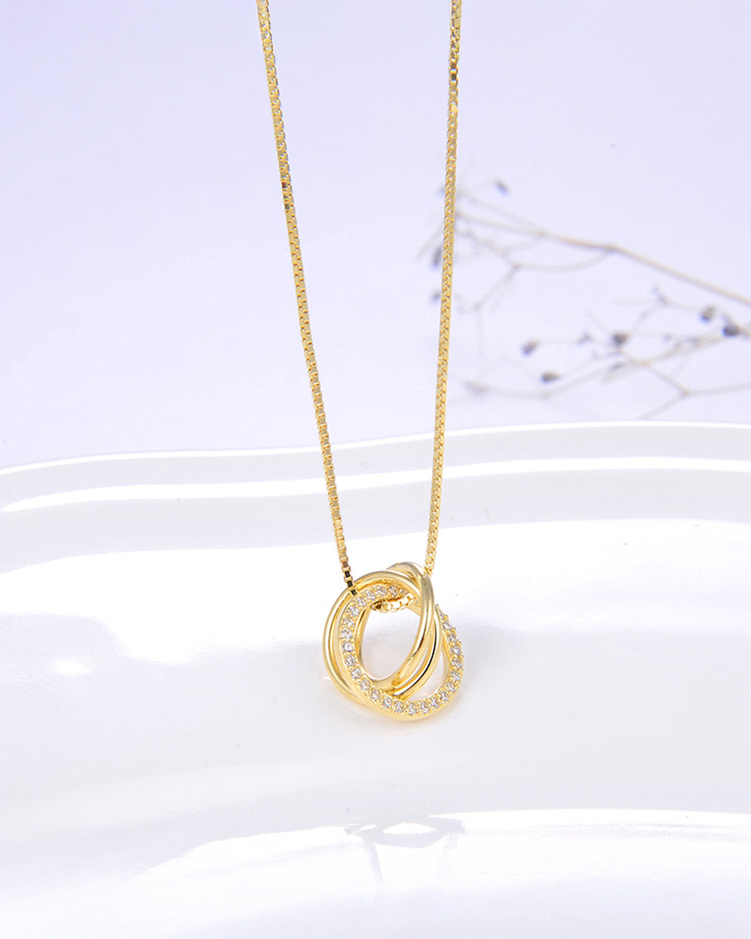 CYLORA NECKLACE - 3 LAYERS 14K GOLD PLATED 925 STERLING SILVER & AAAA ZIRCON