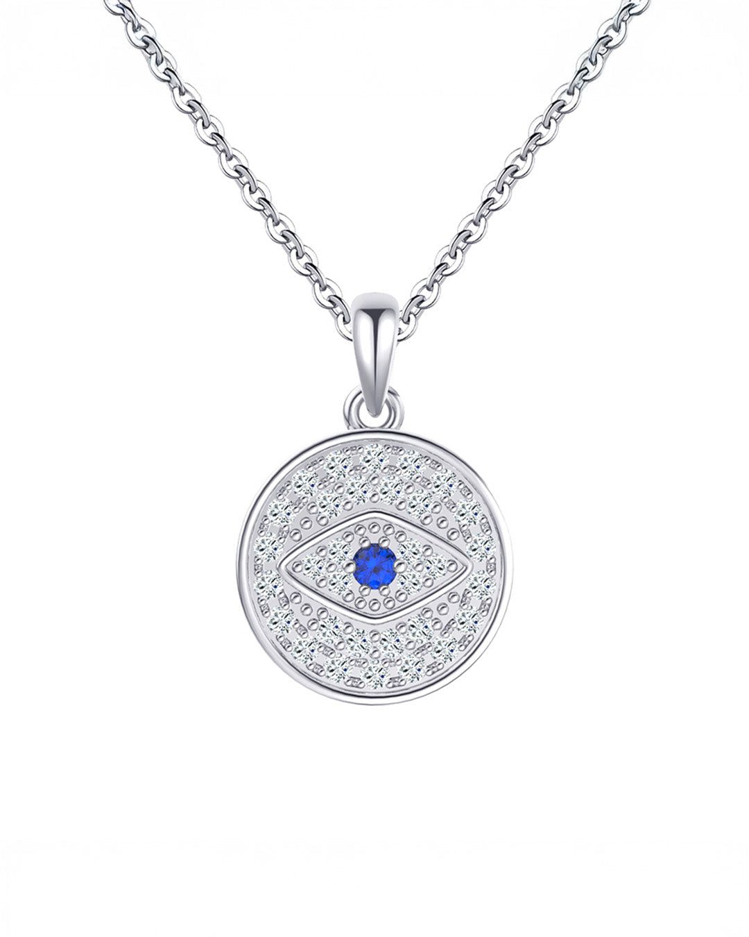 RHODIUM PLATED 925 STERLING SILVER & AAAA CUBIC ZIRCON NECKLACE | OEIL BLUE