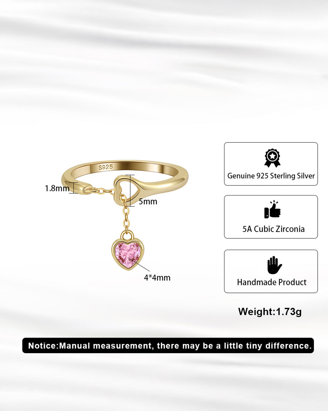 AMORETTE RING - 14K GOLD PLATED 925 STERLING SILVER & 5A CUBIC ZIRCONIA