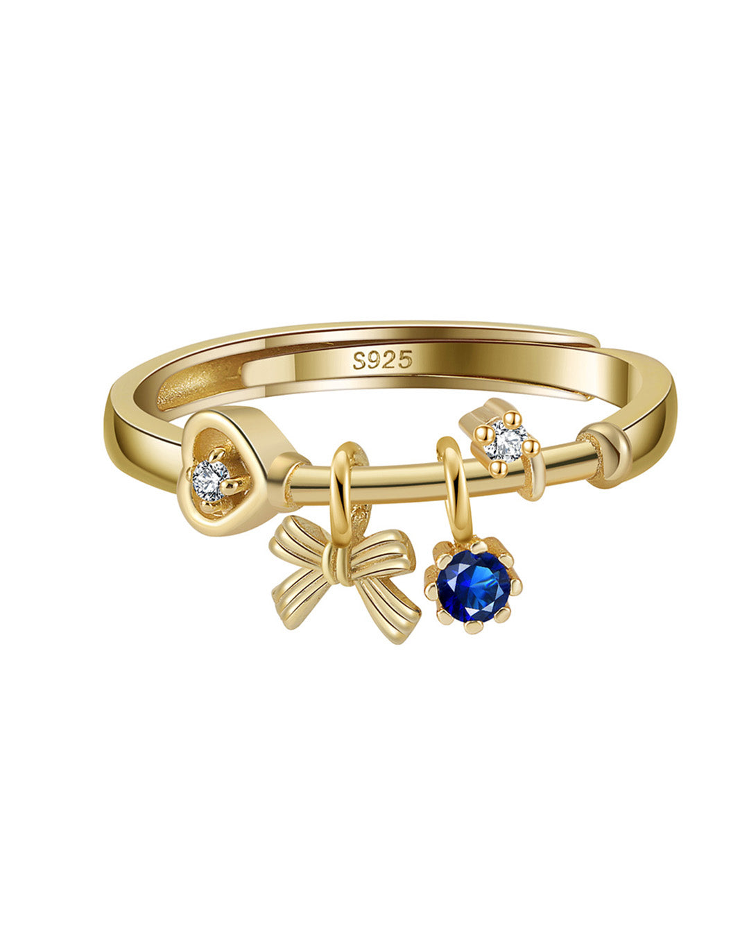 JOUXETTE RING - 14K GOLD PLATED 925 STERLING SILVER, 5A CUBIC ZIRCONIA & CREATED SAPPHIRE