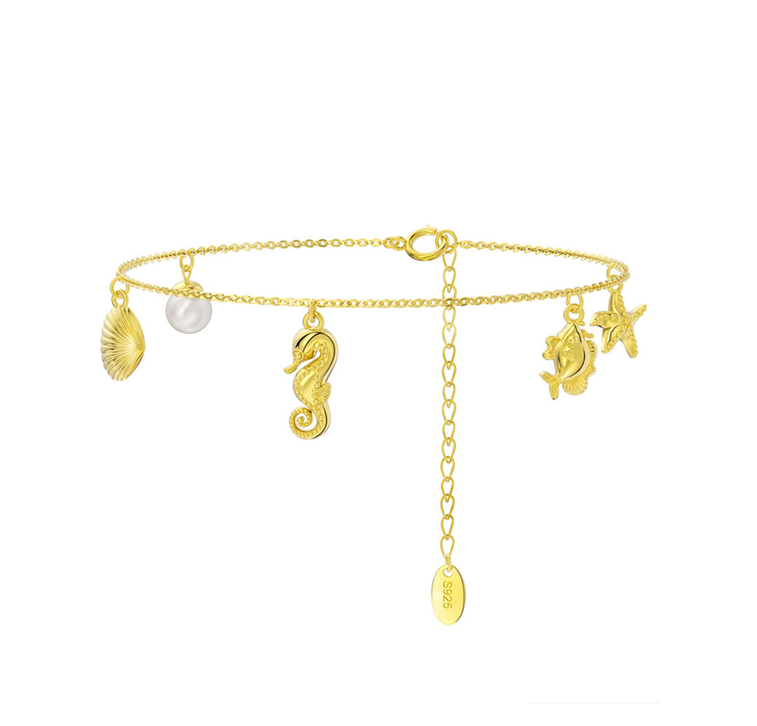 14K Gold Plated 925 Sterling Silver &amp; Pearl BRACELET | MOMENTS SEA CHARM