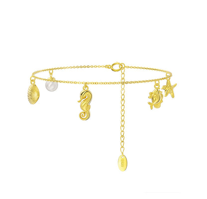 14K Gold Plated 925 Sterling Silver &amp; Pearl BRACELET | MOMENTS SEA CHARM