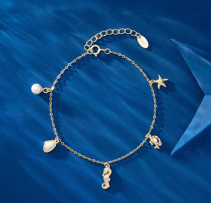 14K Gold Plated 925 Sterling Silver &amp; Pearl BRACELET | MOMENTS SEA CHARM