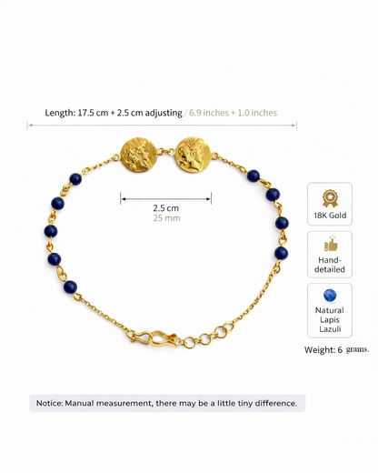 18K GOLD &amp; NATURAL LAPIS LAZULI | HELENA COIN BRACELET