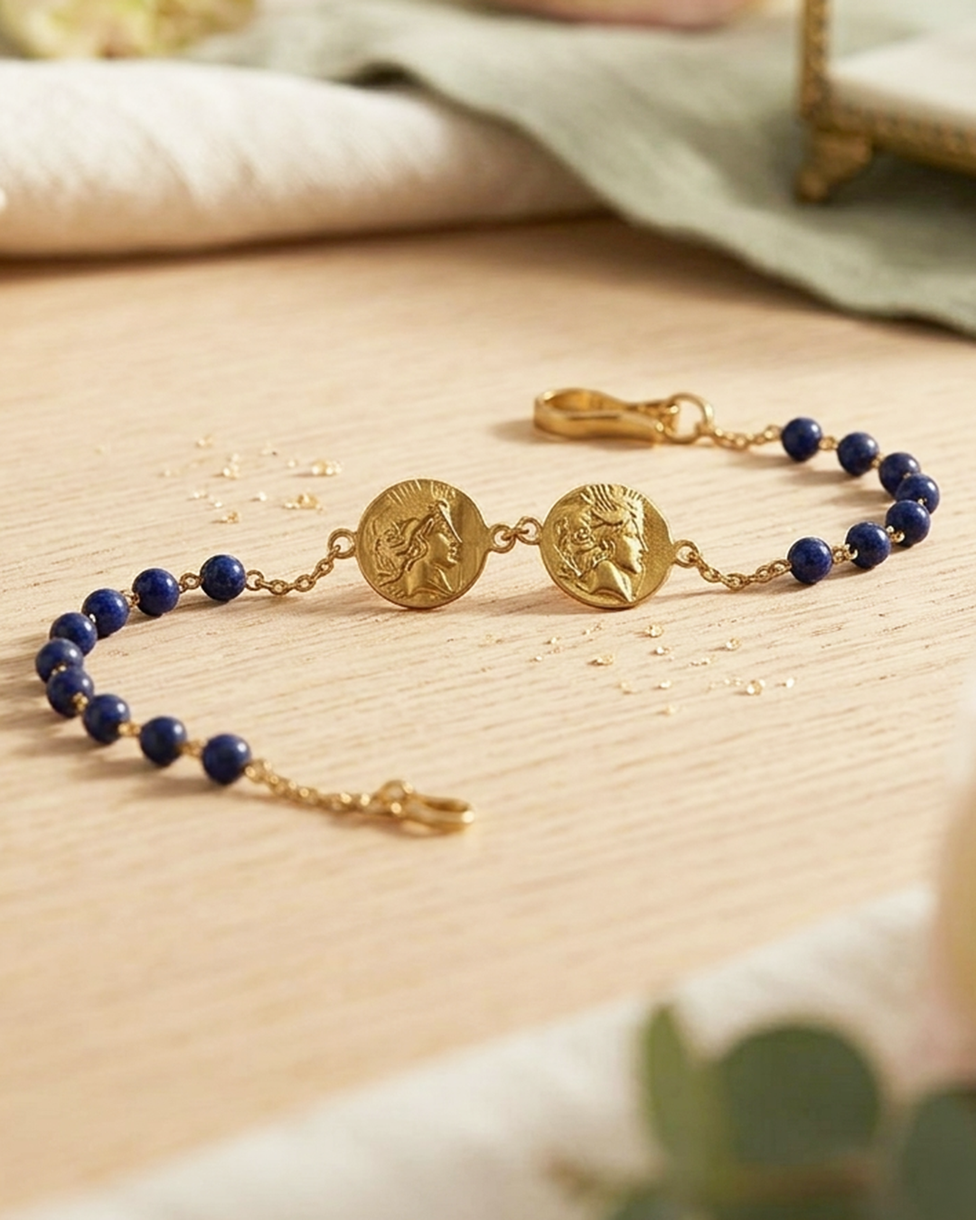 18K GOLD &amp; NATURAL LAPIS LAZULI | HELENA COIN BRACELET