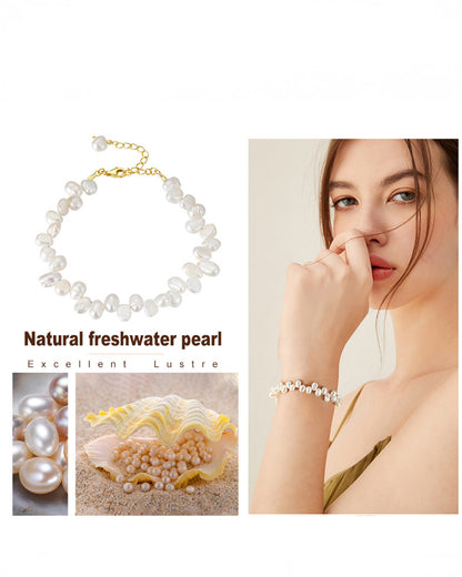 14K Gold Plated 925 Sterling Silver &amp; Natural Shape Freshwater Pearl BRACELET | ETERA