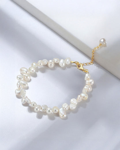14K Gold Plated 925 Sterling Silver &amp; Natural Shape Freshwater Pearl BRACELET | ETERA