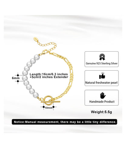 14K Gold Plated 925 Sterling Silver &amp; Natural Freshwater Pearl BRACELET | ELON
