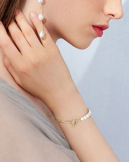 14K Gold Plated 925 Sterling Silver &amp; Natural Freshwater Pearl BRACELET | ELON
