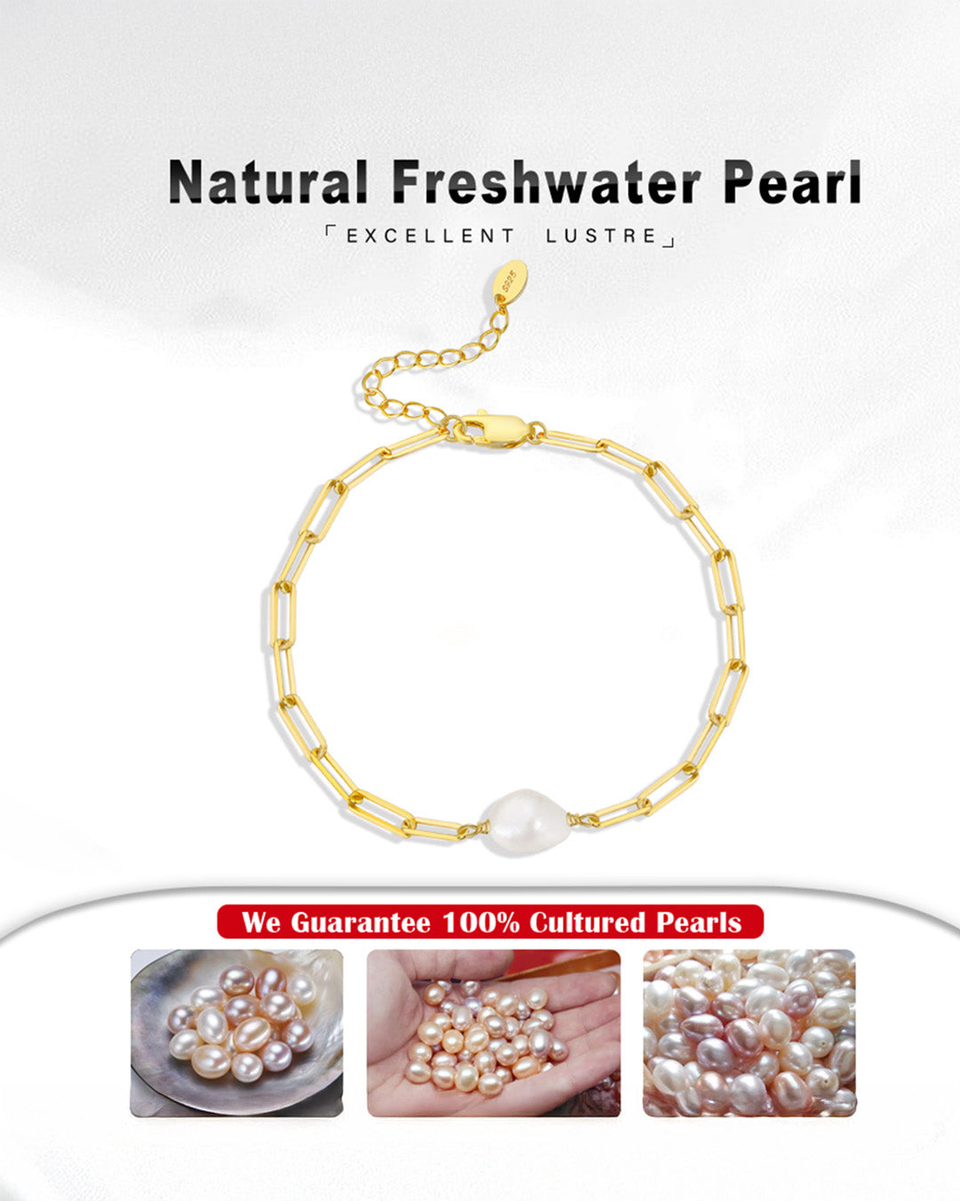 14K Gold Plated 925 Sterling Silver &amp; Natural Freshwater Pearl BRACELET | ORIN