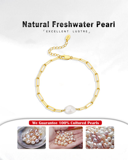 14K Gold Plated 925 Sterling Silver &amp; Natural Freshwater Pearl BRACELET | ORIN
