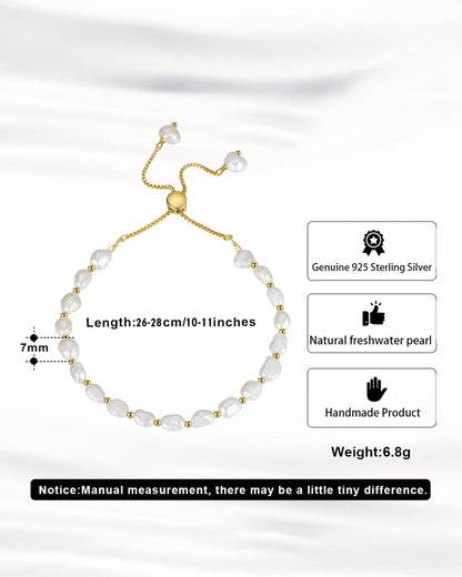 14K Gold Plated 925 Sterling Silver &amp; Natural Freshwater Pearl  BRACELET | IRIS