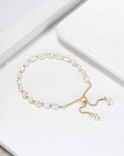 14K Gold Plated 925 Sterling Silver &amp; Natural Freshwater Pearl  BRACELET | IRIS