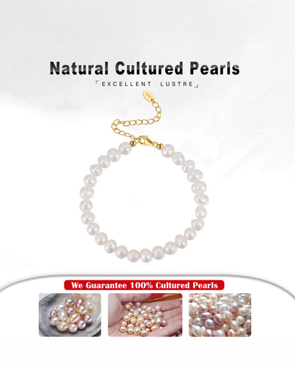14K Gold Plated 925 Sterling Silver &amp; Natural Cultured Pearls BRACELET | ALAYA