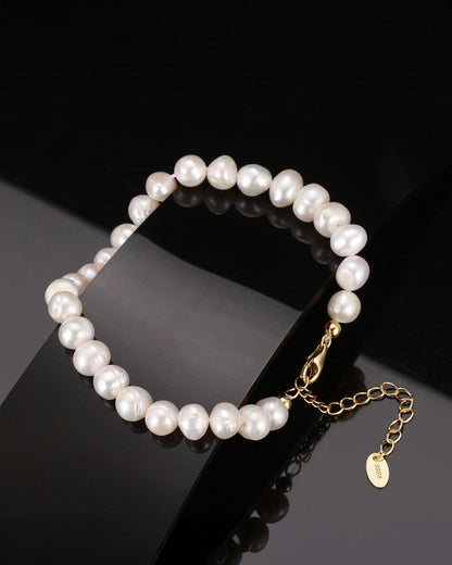 14K Gold Plated 925 Sterling Silver &amp; Natural Cultured Pearls BRACELET | ALAYA