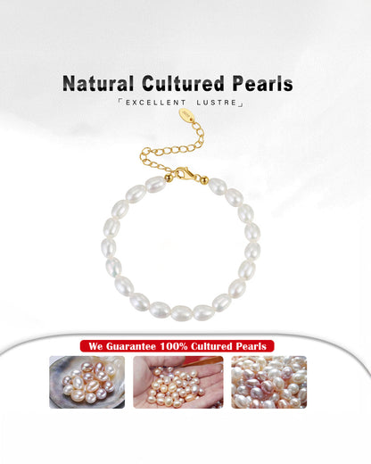 14K Gold Plated 925 Sterling Silver &amp; Genuine Cultured Pearl BRACELET | NARA