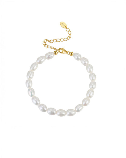 14K Gold Plated 925 Sterling Silver &amp; Genuine Cultured Pearl BRACELET | NARA