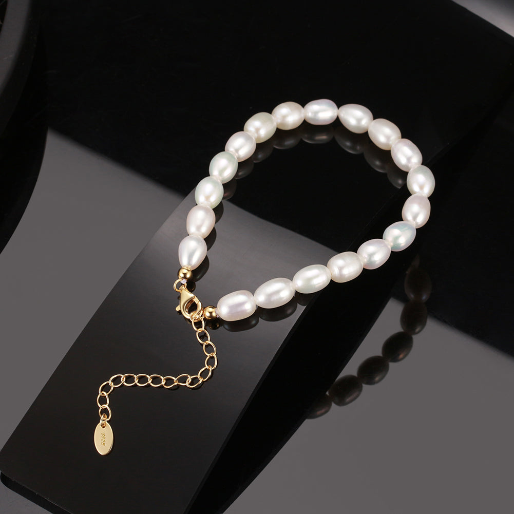 14K Gold Plated 925 Sterling Silver &amp; Genuine Cultured Pearl BRACELET | NARA