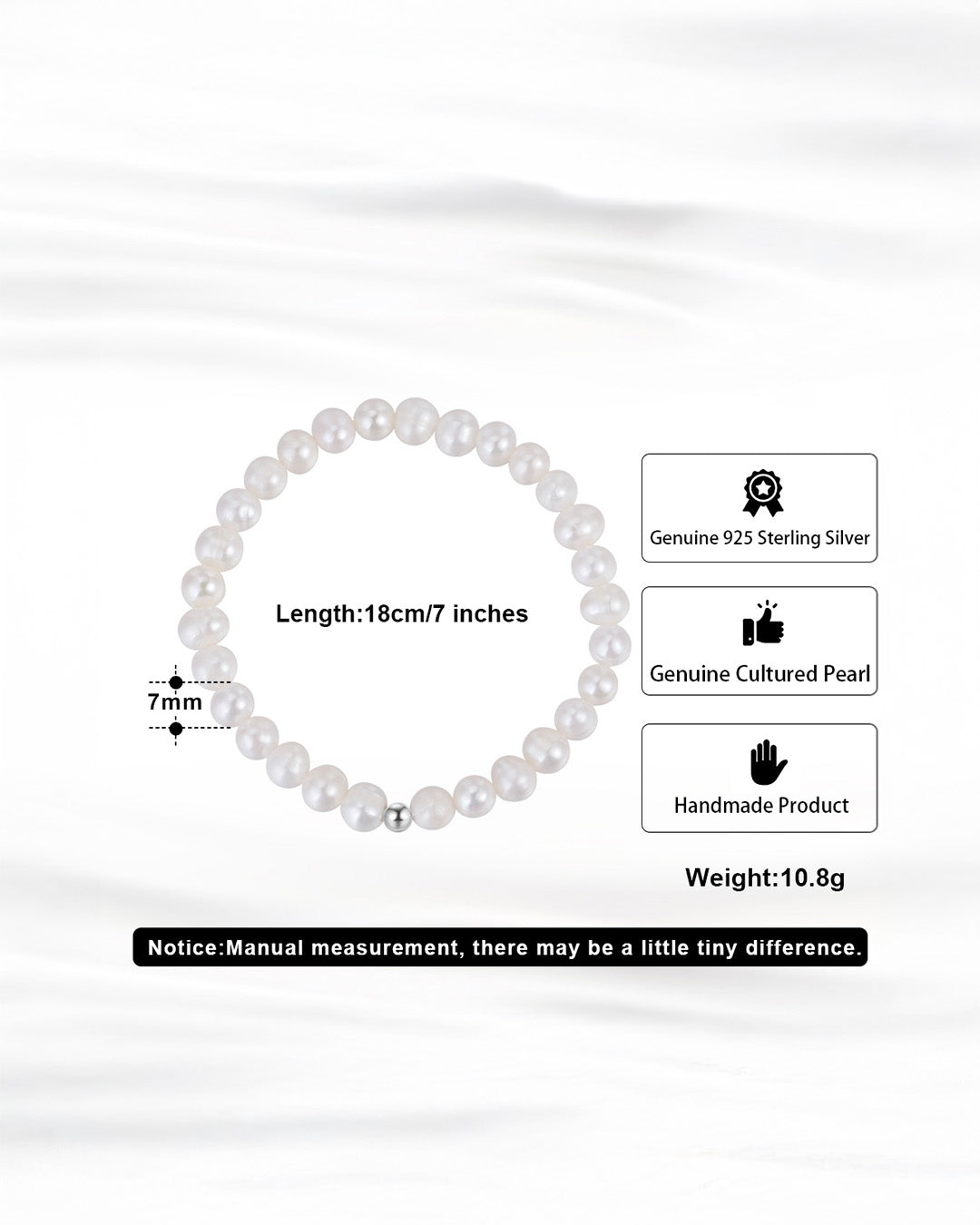 925 Sterling Silver &amp; Genuine Cultured Pearl BRACELET | SOLEN