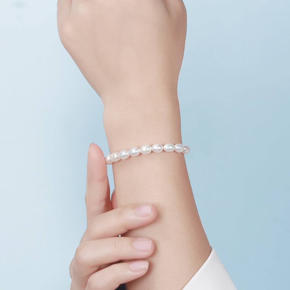 925 Sterling Silver &amp; Natural Freshwater Pearl BRACELET | EVELA